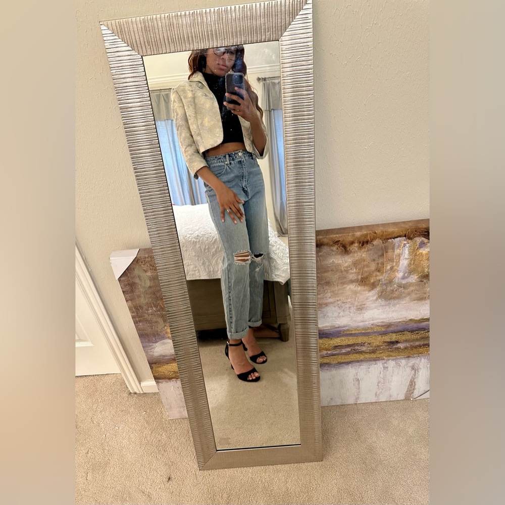 Metallic beige/silver/blue mini jacket